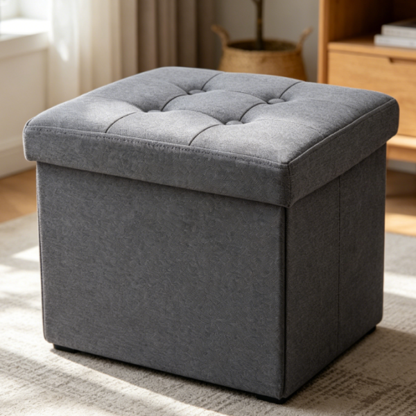 Living Room Gray Foldable Small Storage Footstool